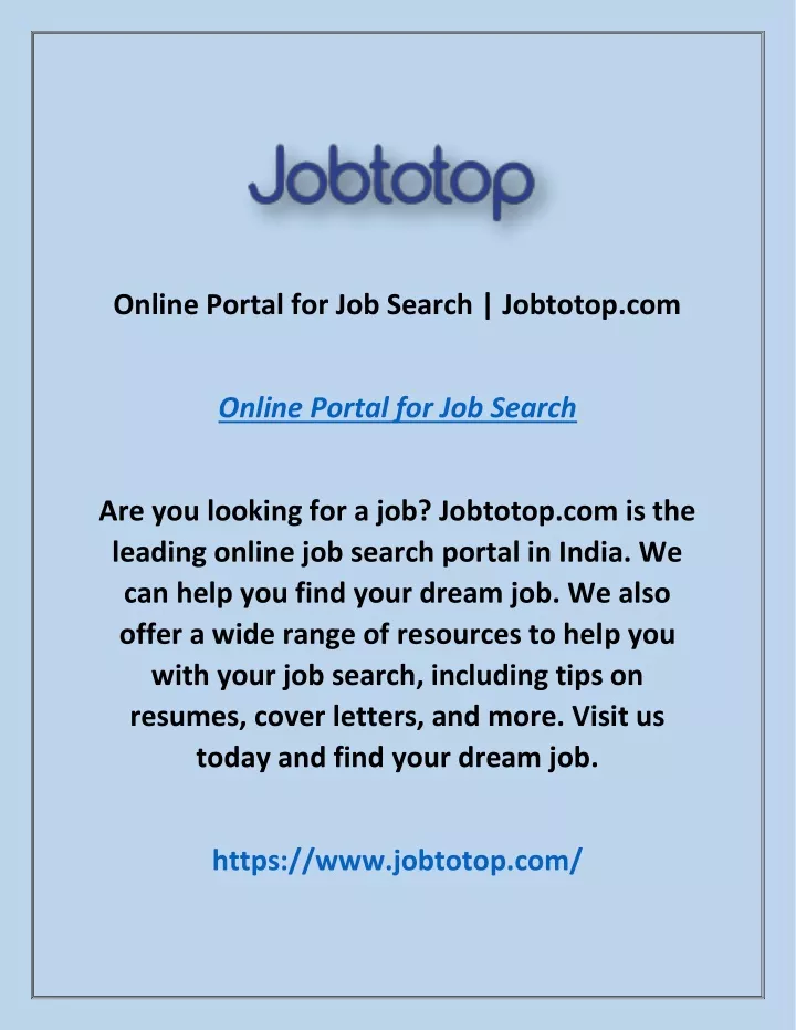 online portal for job search jobtotop com