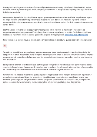 Que trabajos de cerrajería están incluidos en los seguros?