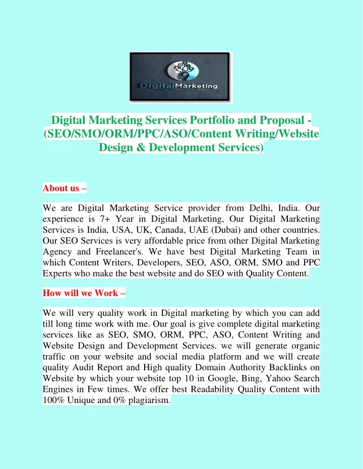 digital marketing services portfolio and proposal