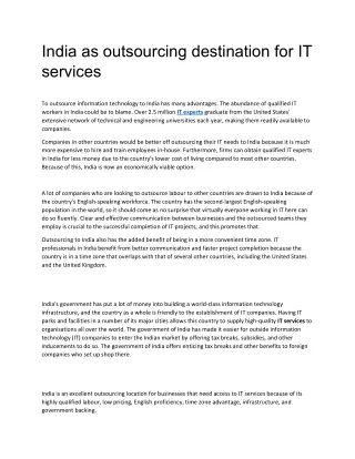 India as outsourcing destination for IT services