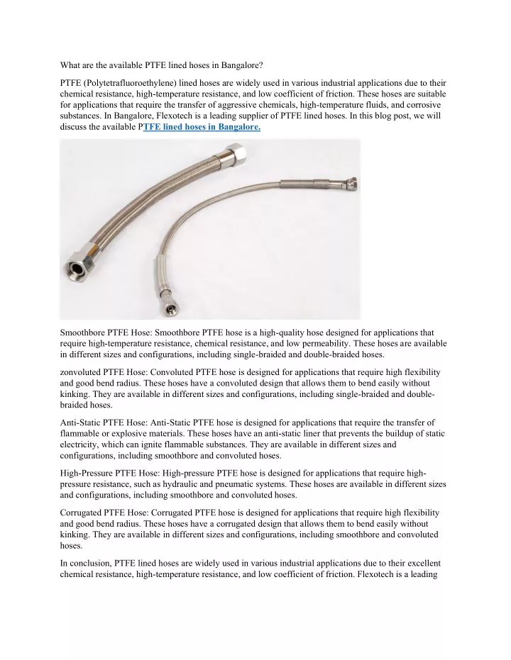 what are the available ptfe lined hoses