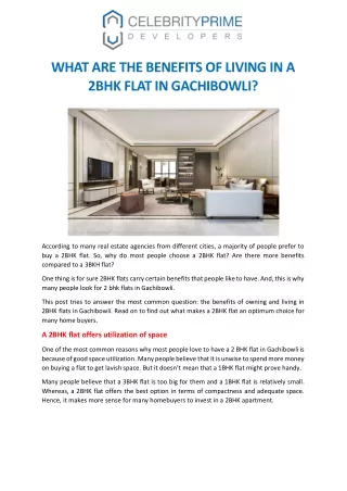 WHAT ARE THE BENEFITS OF LIVING IN A 2BHK FLAT IN GACHIBOWLI
