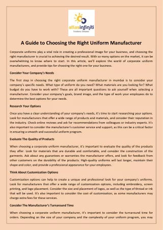 A Guide to Choosing the Right Uniform Manufacturer
