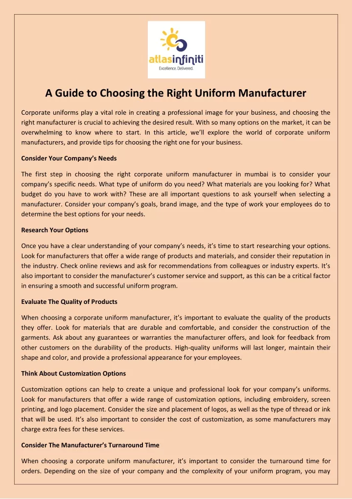 a guide to choosing the right uniform manufacturer