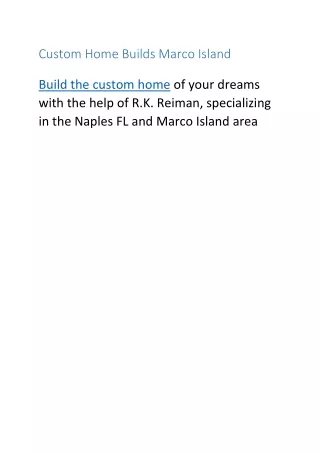 Custom Home Builds Marco Island