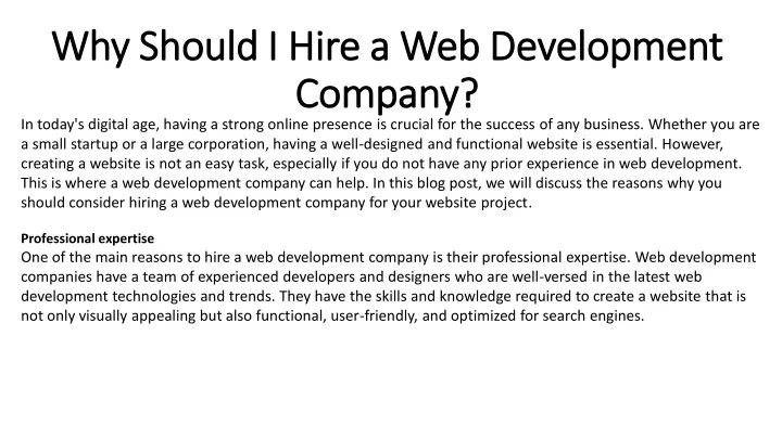 why should i hire a web development why should