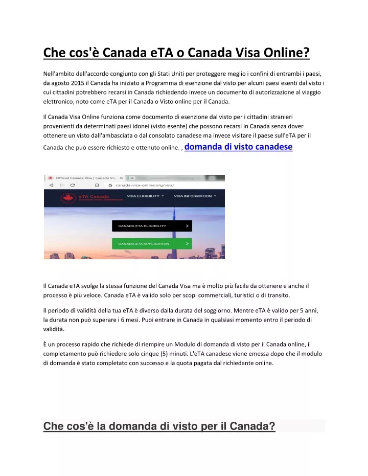 che cos canada eta o canada visa online