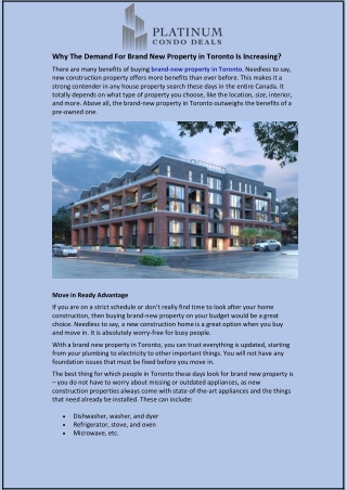 why the demand for brand new property in toronto