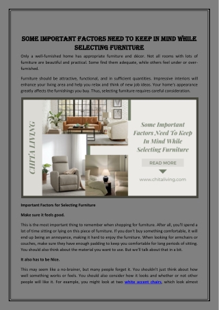 Some Important Factors Need To Keep In Mind While Selecting Furniture