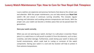 Luxury Watch Maintenance Tips How to Care for Your Royal Oak Timepiece