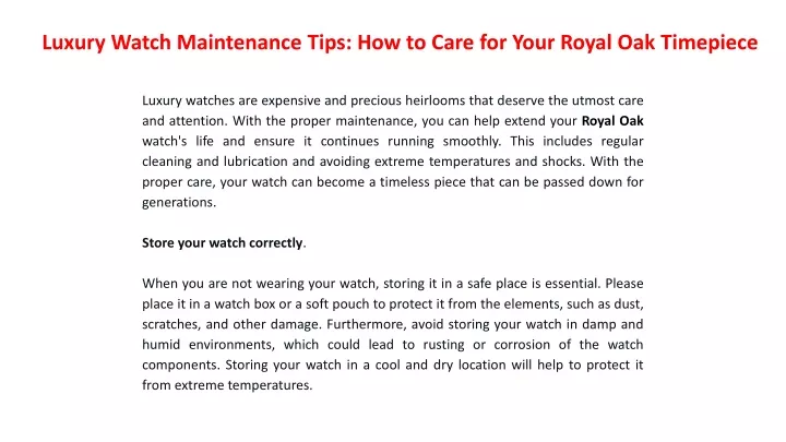 luxury watch maintenance tips how to care