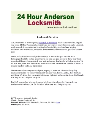 24/7 Locksmith Service in Anderson, SC