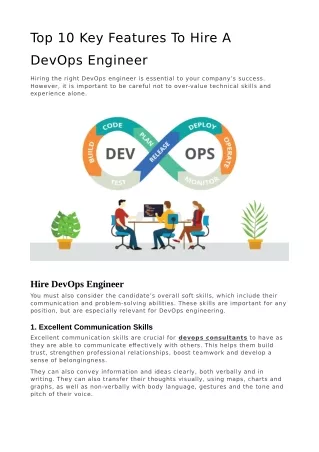 Top 10 Key Features To Hire A DevOps Engineer