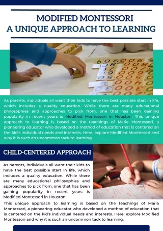 Modified Montessori: A Unique Approach to Learning