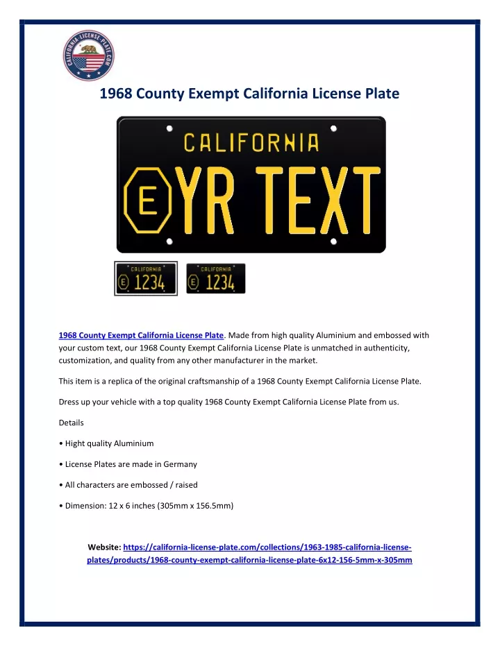 1968 county exempt california license plate