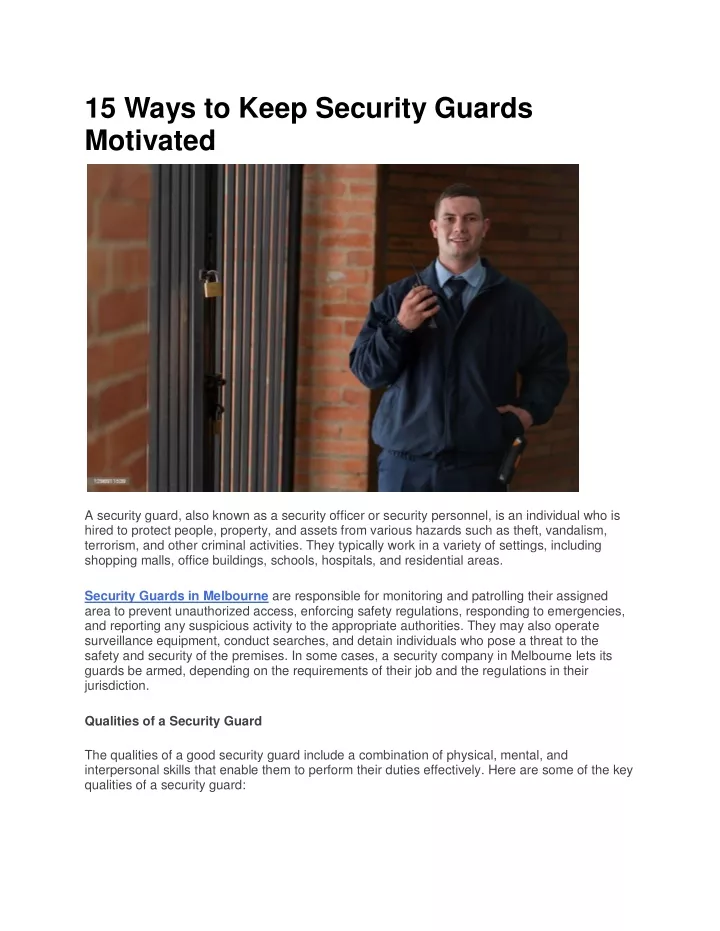 15 ways to keep security guards motivated