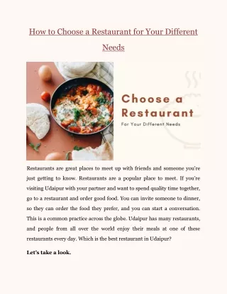 How to Choose a Restaurant for Your Different Needs