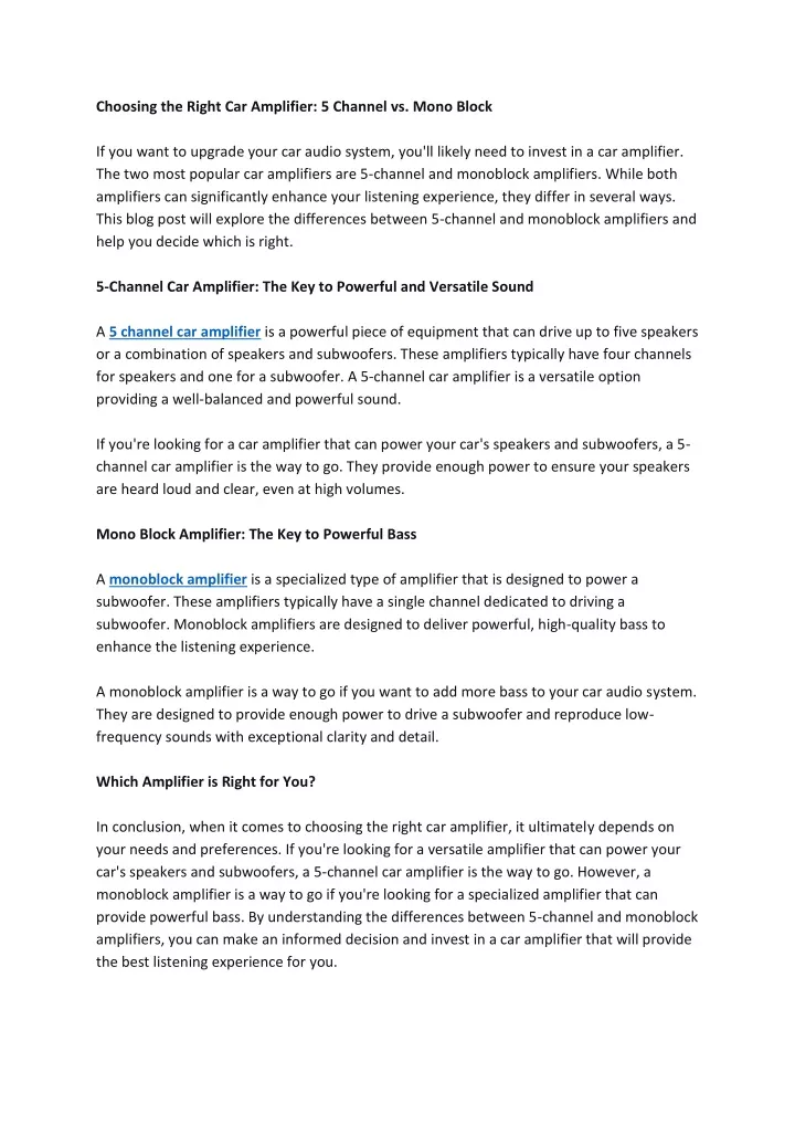 choosing the right car amplifier 5 channel