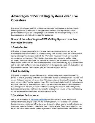 advantages of ivr calling systems over live
