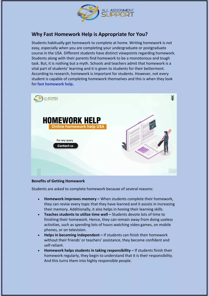 why fast homework help is appropriate for you