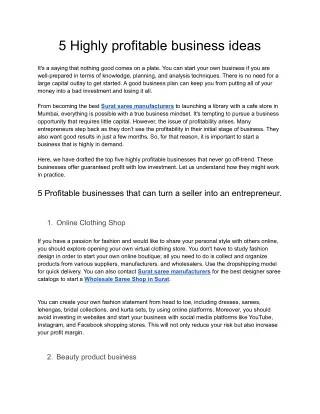 5 Highly profitable business ideas