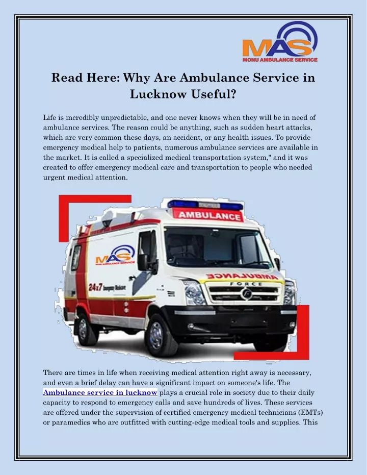 read here why are ambulance service in lucknow