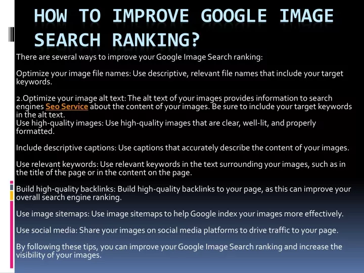 how to improve google image search ranking