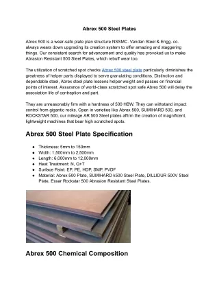 Abrex 500 Steel Plates in India