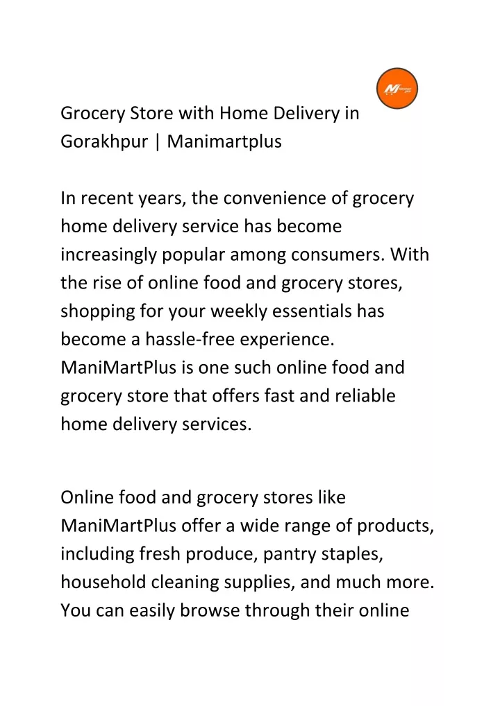 grocery store with home delivery in gorakhpur