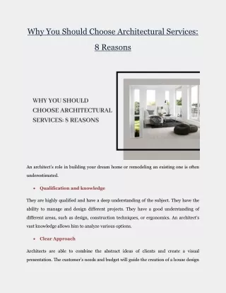 8 Reasons Why You Should Choose Architectural Services