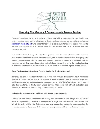 Honoring The Memory - A Compassionate Funeral Service