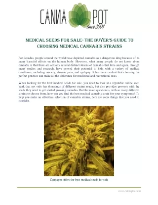Medical seeds for sale- The buyer’s guide to choosing medical cannabis strains