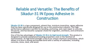 reliable and versatile the benefits of sikadur 31 in epoxy adhesive in construction