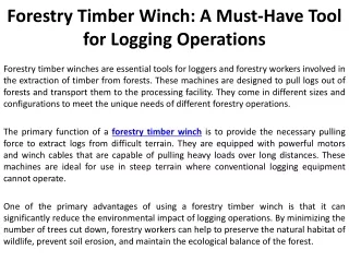 Forestry Timber Winch A Must-Have Tool for Logging Operations