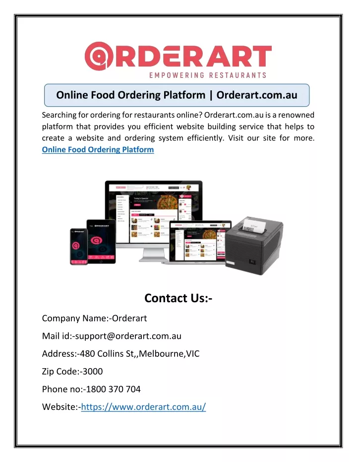 online food ordering platform orderart com au