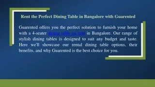 Rent the Perfect Dining Table in Bangalore with Guarented