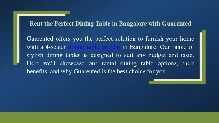 rent the perfect dining table in bangalore with guarented