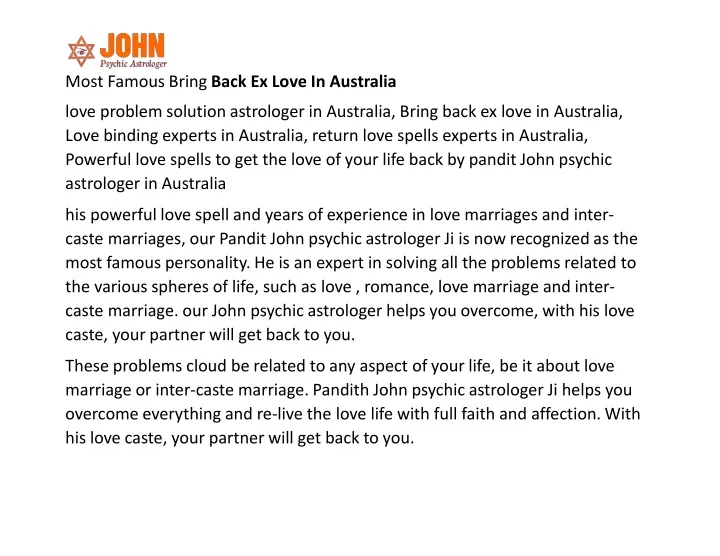 most famous bring back ex love in australia love