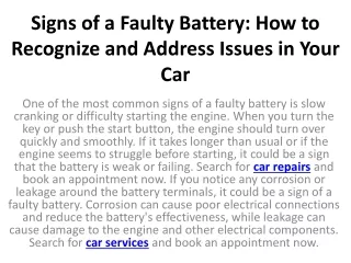 signs of a faulty battery how to recognize and address issues in your car
