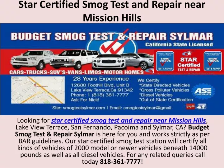 star certified smog test and repair near mission