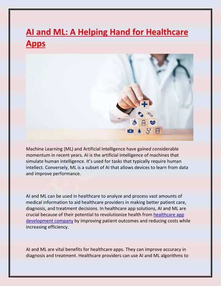 ai and ml a helping hand for healthcare apps
