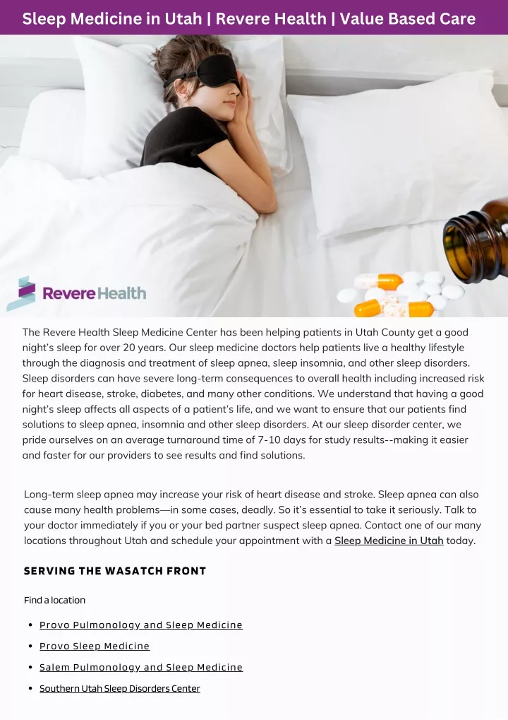 sleep medicine in utah revere health value based