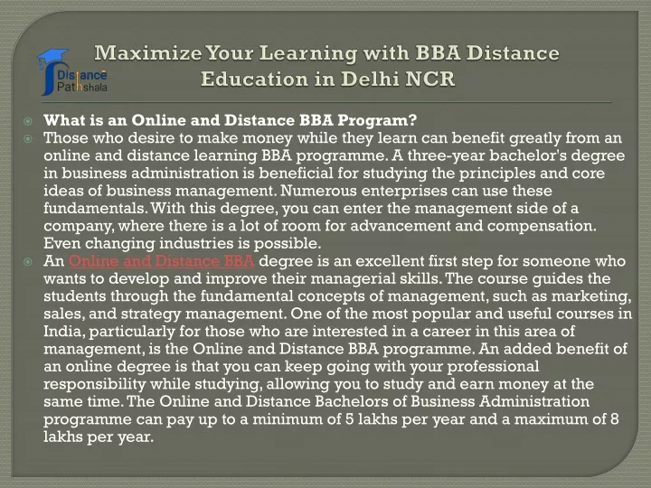 what is an online and distance bba program those