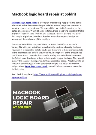 MacBook logic board repair at Soldrit