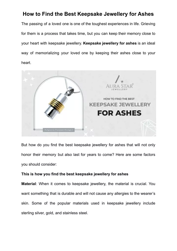 how to find the best keepsake jewellery for ashes