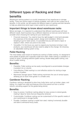 Different types of Racking and their benefits