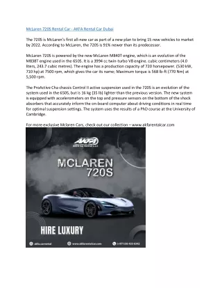 McLaren 720S Rental Car - AKFA Rental Car Dubai