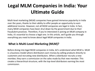 Legal MLM Companies in India: Your Ultimate Guide