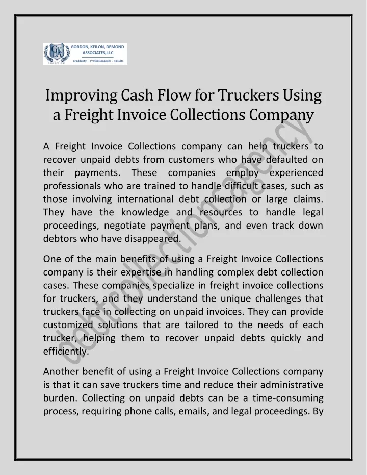 improving cash flow for truckers using a freight